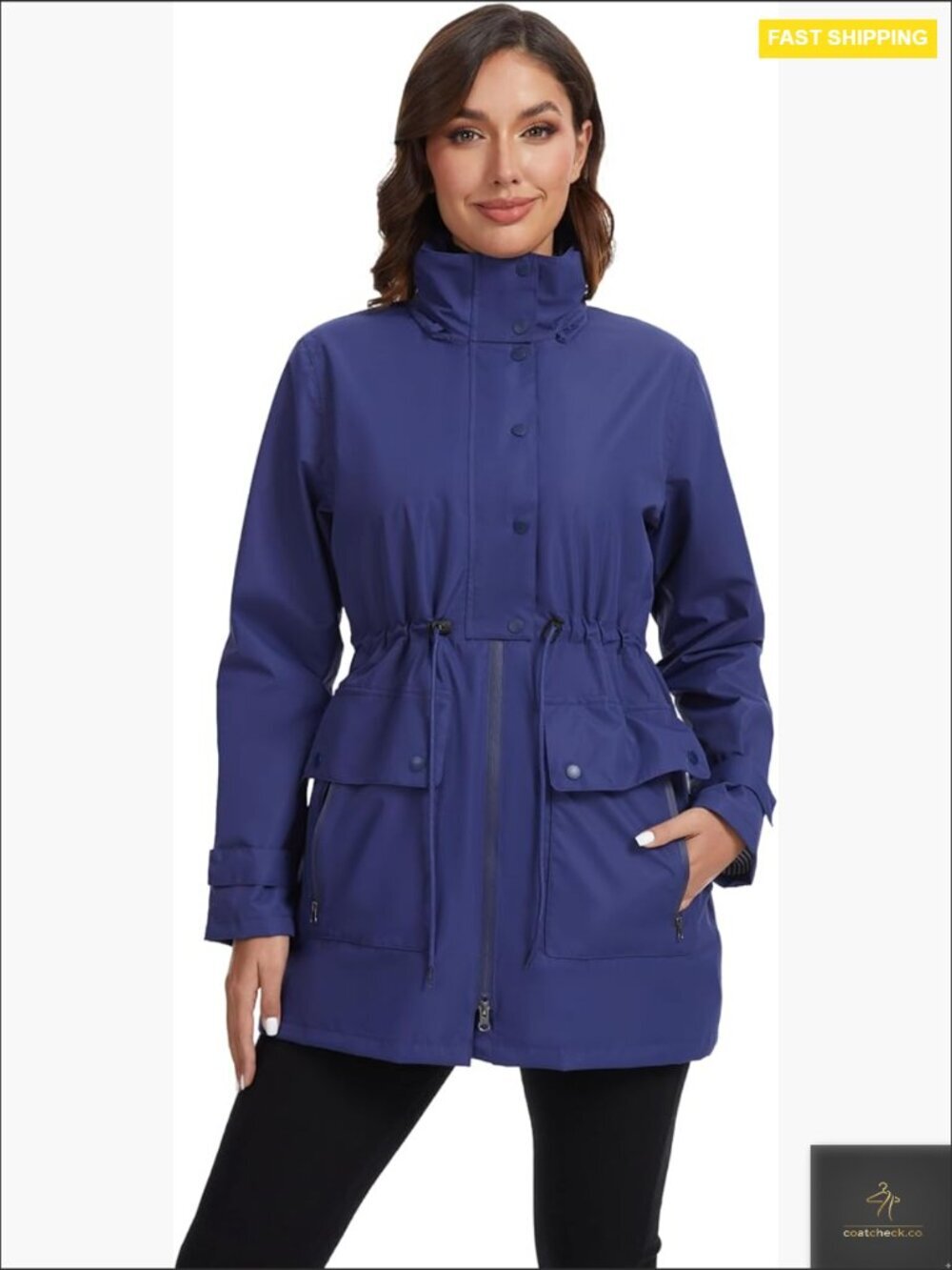 Long Waterproof Rain Jacket Hooded Windbreaker Trench Coat Lightweight Versatile